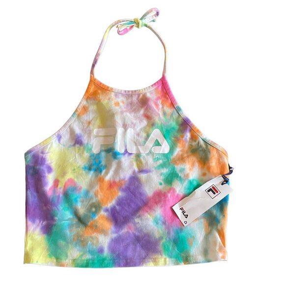 Fila NEW Large halter crop top tie die spell out - Picture 1 of 7